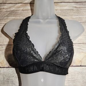 Victoria's secret PINK black glitter lace racerback lightly lined bralette bra